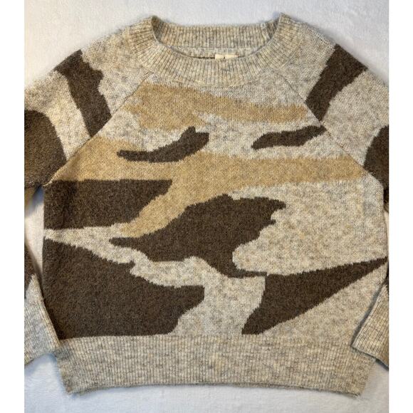 Anthropologie Moth Beige Brown Camo Knit Crewneck Sweater M - Picture 4 of 6